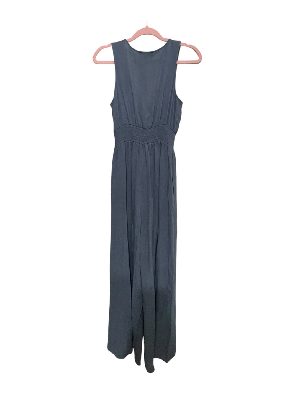 Sleeveless Slate Blue Smocked-Waist Wide-Leg Jumpsuit size Small - Picture 4 of 8